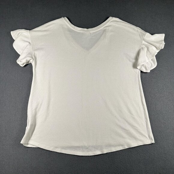 A New Day Shirt Womens Large White Ruffle Sleeve V Neck Soft Tee Top Terry Cloth - Picture 8 of 8